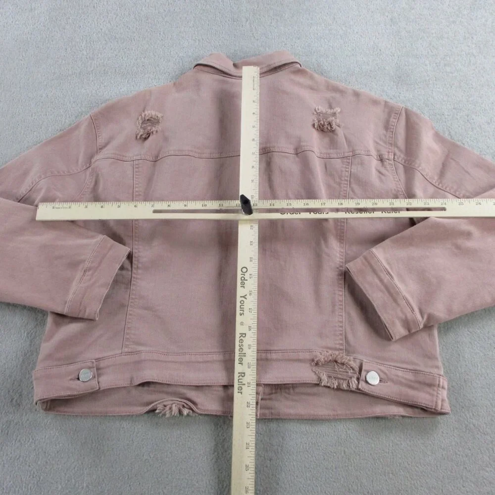 Risen Jacket Womens Large Mauve Pink Deconstructed Distressed Denim Trucker NWT - Picture 8 of 11